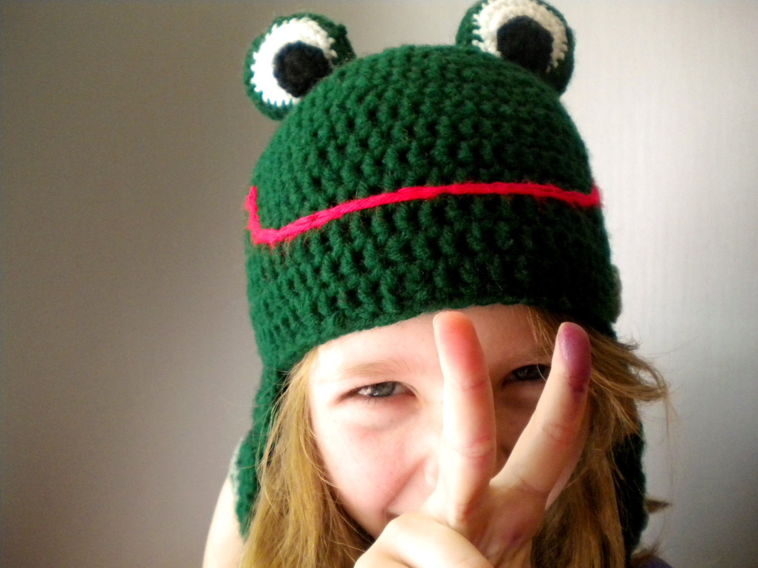 Crochet Hat - Cartoon 3-D Frog Hat in Bright Grass Green with Eyes and Long Legs- Crochet Hat for Baby / Toddler / Boy / Girl / Man / Woman