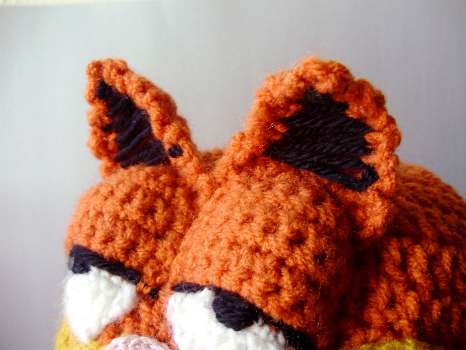 Crochet Hat - Retro Cartoon 3-D Cat Hat in Bright Orange with Ears and Snout for Adults - Silly and Chunky Crochet Hat
