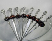 Stainless Steel Appetizer Pick Set - Orange and Black Lampwork Glass Beads