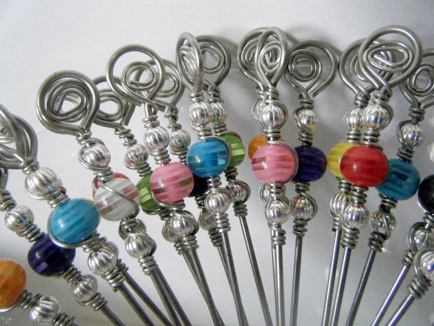 Value Party Pack - Set of 20 Stainless Steel Appetizer Picks with Colorful Laminated Acrylic Beads