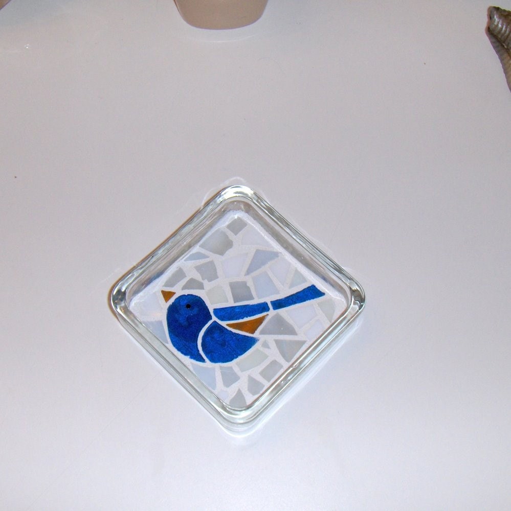 Bluebird Stained Glass Mosaic Coaster or Paperweight