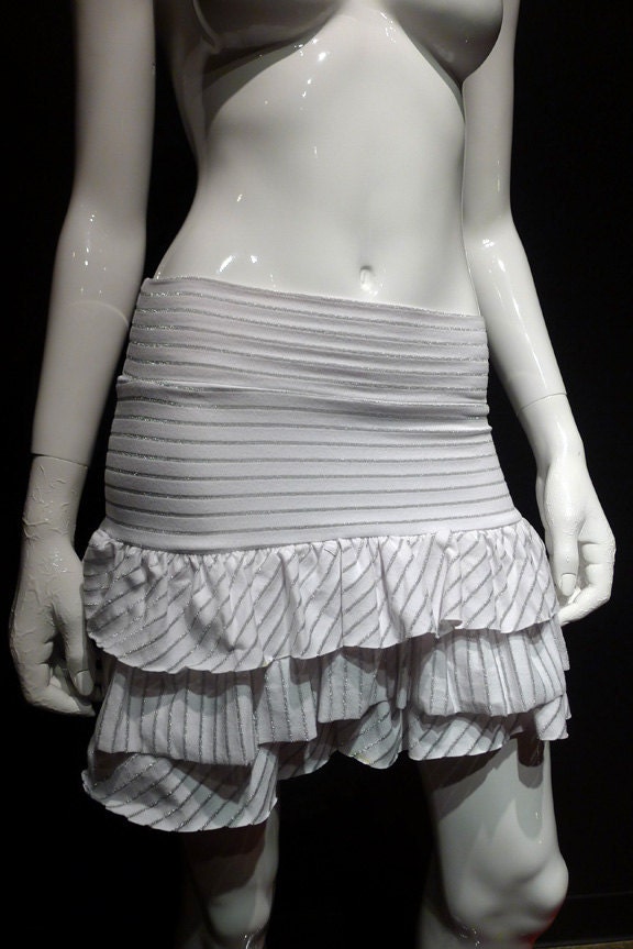 white and silver striped ruffle skirt