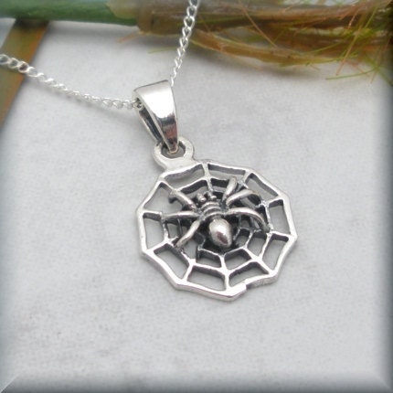 Spider Web Necklace Sterling Silver Pendant Arachnid Jewelry (SN585)