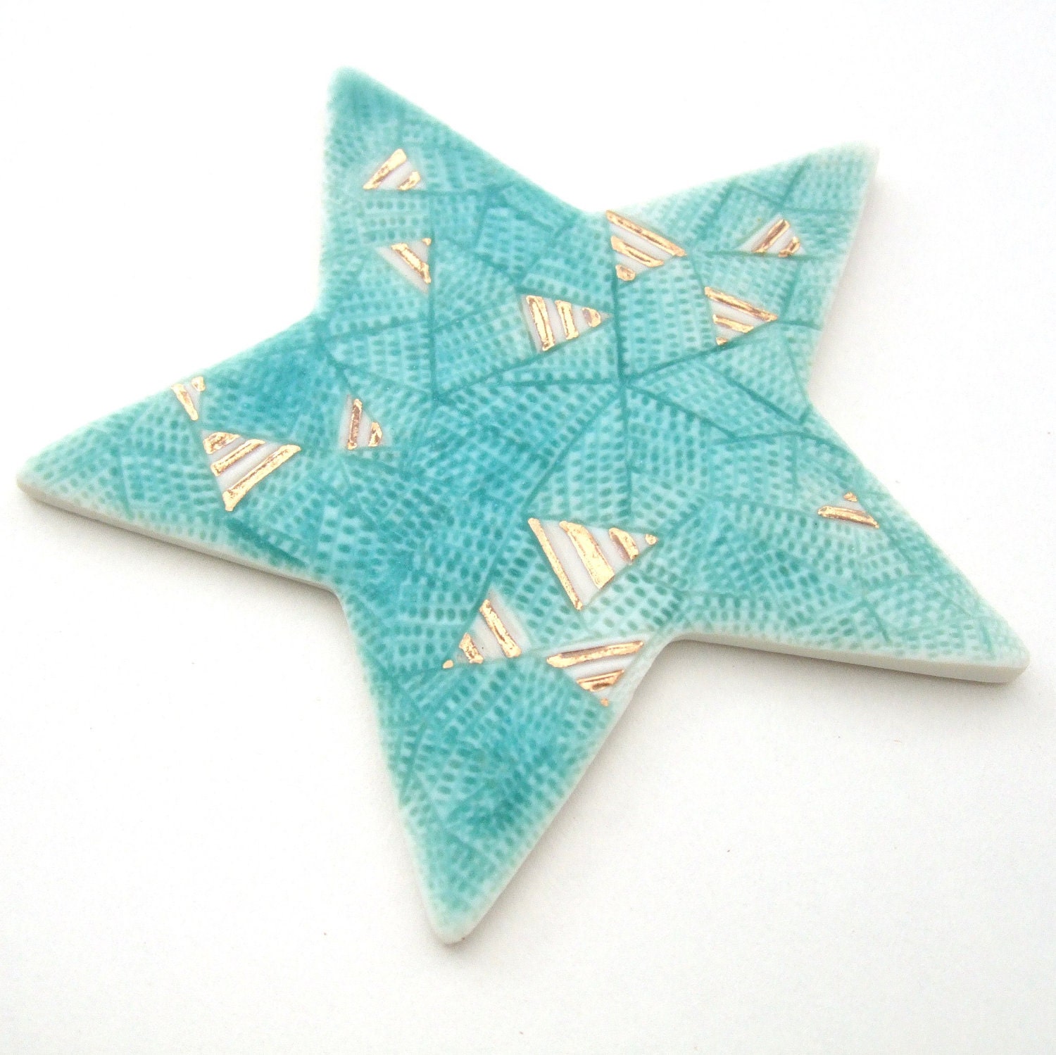 SALE - Wall Sculpture - Doodle Star - Porcelain and 24ct gold - 11.5cm across - by seaurchin