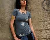 OWL WOLF GIRL "Escape" earth ocean organic cotton short sleeve scoop neck shirt for women with vintage feel -  8 colors