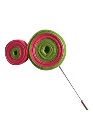 Recycled Paper Brooch - Neon Planets in green and hot pink - elsahats