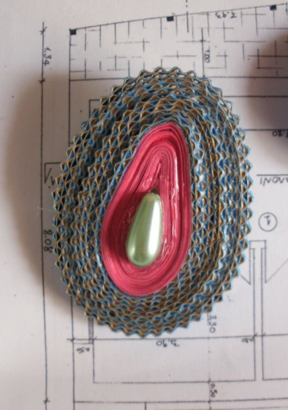 RESERVED for Katfan-Handmade Paper Brooch -'Big Jeweled Vagina' in turquoise and hot pink