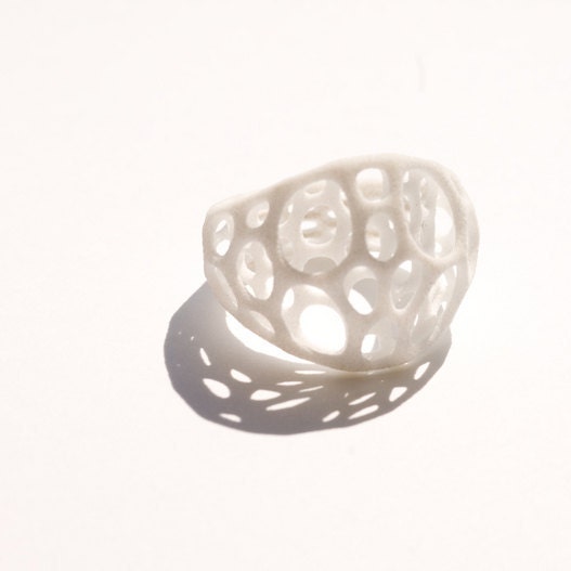 SALE 40% off 2-layer center ring sz6 - white 3d-printed nylon plastic ring