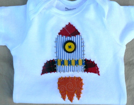 Rocket Ship Applique Onesie Custom size and Colors