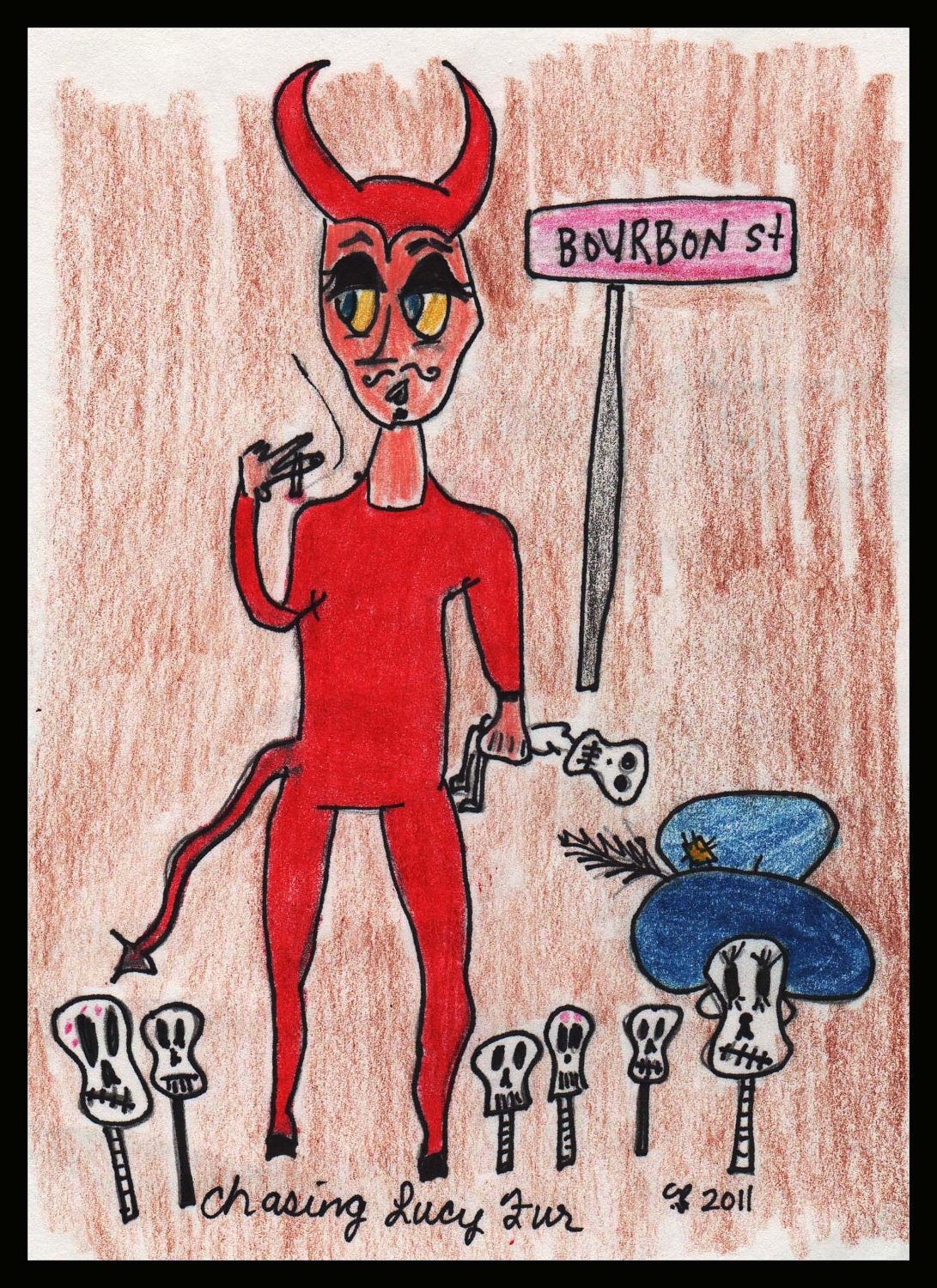 Bourbon Street Devil "Chasing Lucy Fur" 4x6 print in cute frame