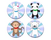 Kawaii Animals Badge Set - bunny, panda, monkey, polar bear