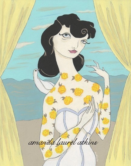 A New Beginning 1953 print vintage inspired tattooed lady by Amanda Atkins