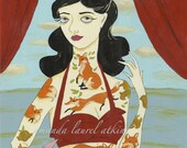 Tenderfoot print - vintage tattooed lady with foxes by Amanda Atkins