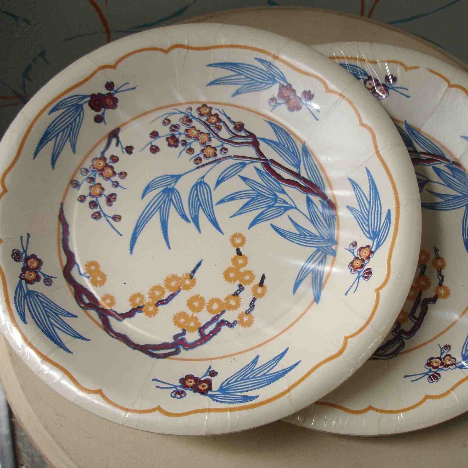 Vintage Party Plates with Asian Flowers