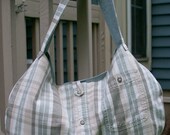 No. 417 - Sage Green, Tan, and White Plaid and Sage Green Solid Hobo Bag, reversible and BIG