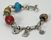 Colorful Western Inspired Bracelet with Teal, Mustard and Ruby Red accents
