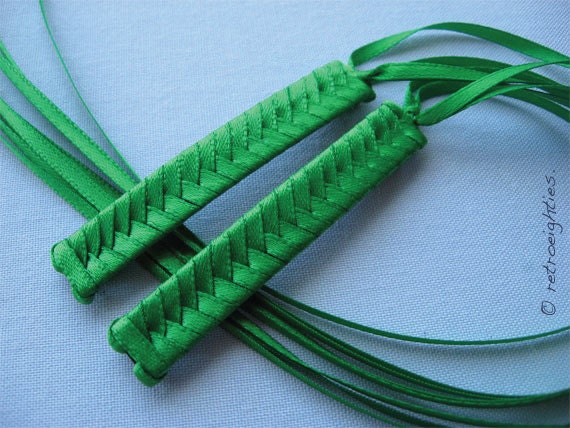 Green -  Braided Ribbon Barrettes