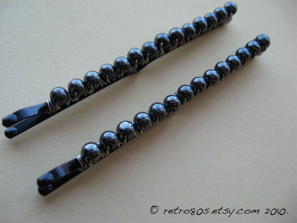 Hematite - beaded bobby pins