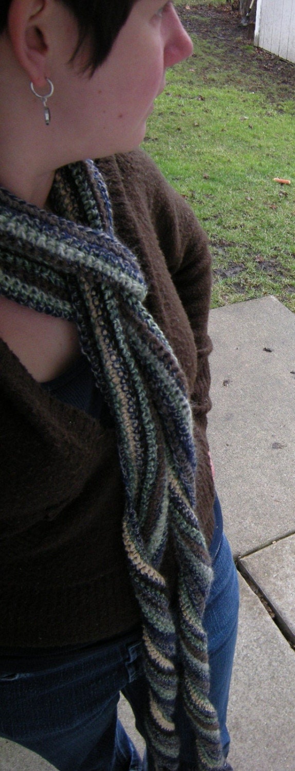 Extra Long Crochet Scarf with Lengthwise Stripes and Fringe