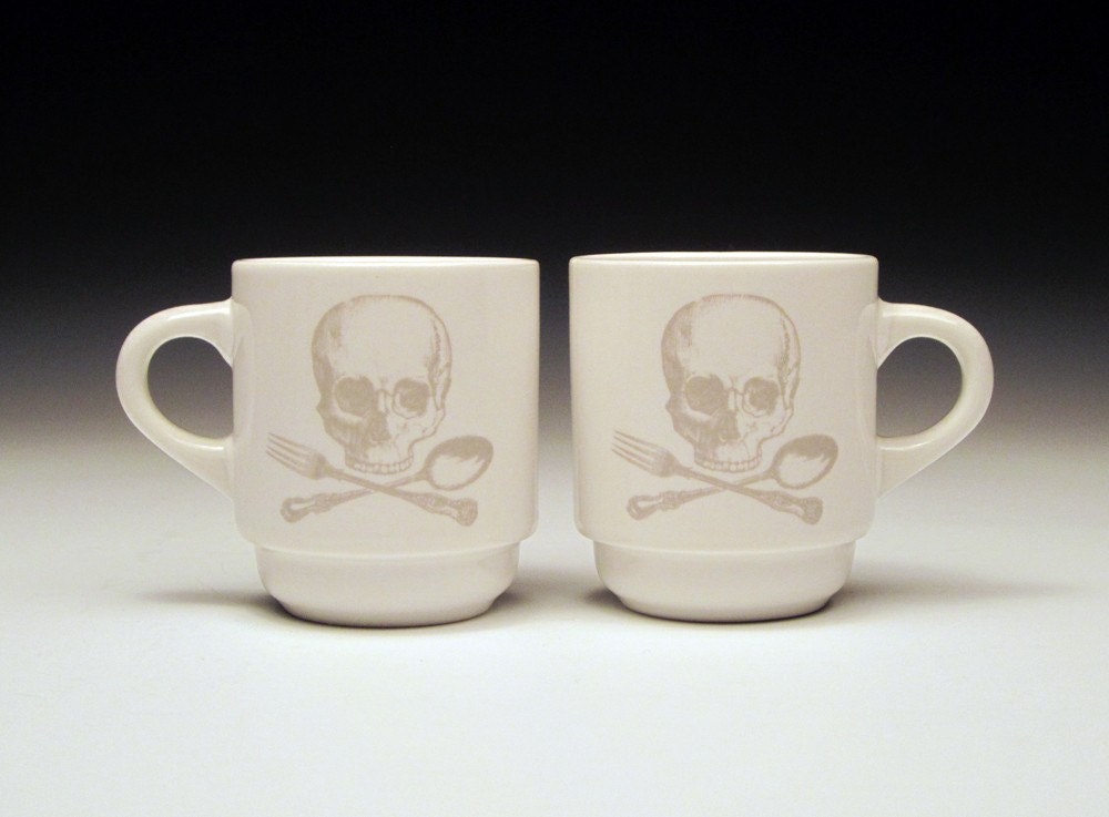 set of 2 skull and cross utensils Espresso cups in GHOSTIE GREY
