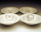 BONE APPETIT cereal bowl Set of 4 skeletal images in Ghostie GREY