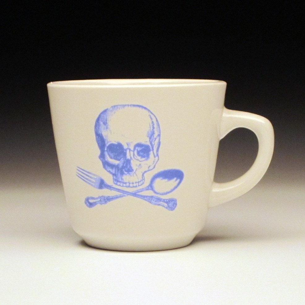 skull and cross utensils teacup in BLUE