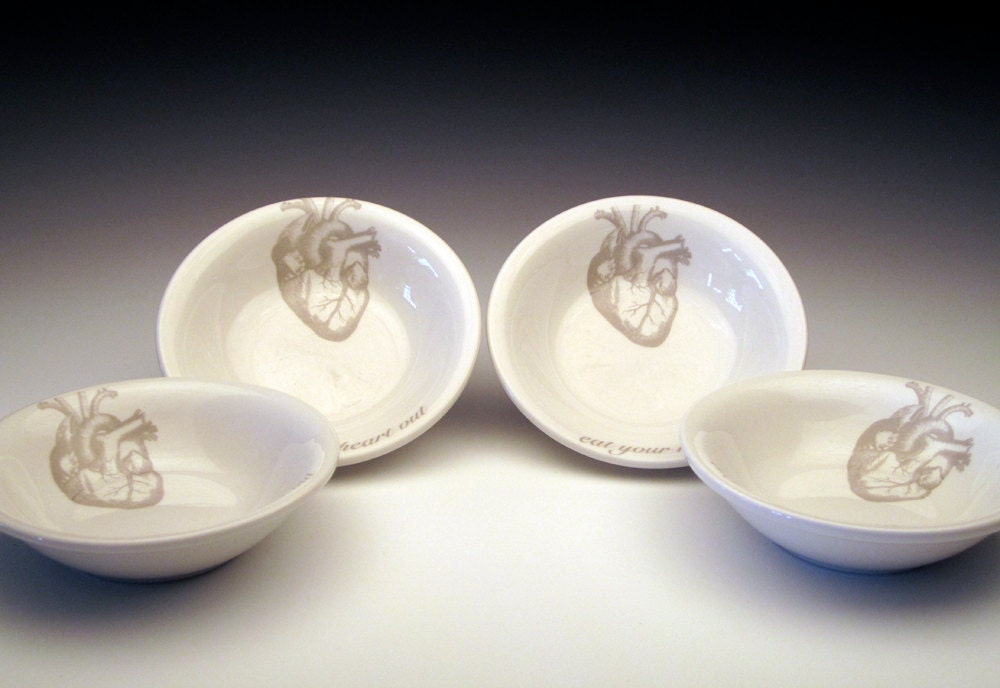 set of 4 anatomical heart DIPPING Bowls in GHOSTIE GREY