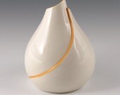 Sculptural Vase Orange - Porcelain Curvy Vase with Orange Accent
