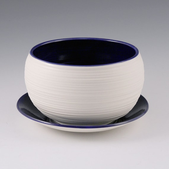 Planter Blue - Porcelain Groove Planter in Sapphire Blue