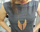 Bib Necklace Featured on FAB.COM Vintage Copper Fringe with Brass Point Charms and Copper Chain Handmade Jewelry by Glamourpuss Creations