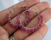 Pink Beaded Hoop Earrings - PINK.BERRY