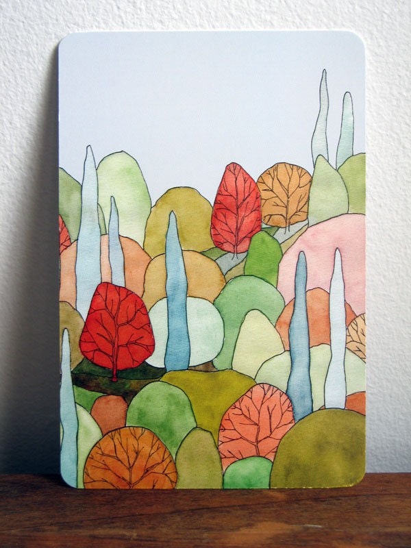 Lovely Landscape Art Postcard - based on original watercolor painting