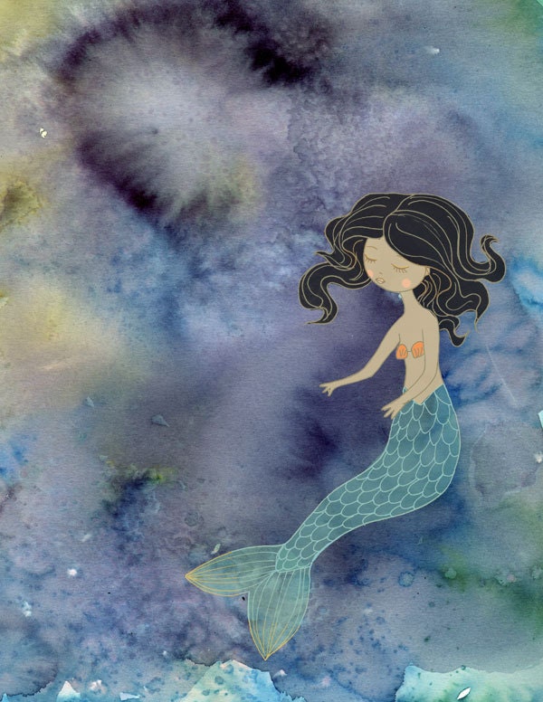 Mermaid Art Print - custom hair color available