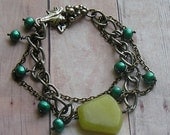 Gunmetal, Olive Jade, Freshwater Pearl Bracelet Three Strand
