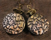 gold, silver and copper metallic handmade polymer clay beads and antique brass earrings