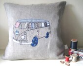 VW Camper Van - Linen embroidered cushion