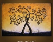 Original Large Abstract Painting Modern Contemporary Trees .. yellow brown black ... 36 x 24 .. Intertwined, by Amy Giacomelli