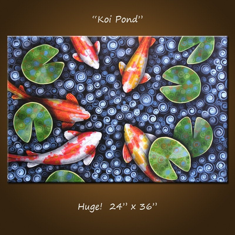 Original Large Abstract Painting Modern Contemporary ... 24 x 36 .. "Koi Pond", by Amy Giacomelli