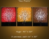 Amy Giacomelli Paintings Large Abstract Contemporary Landscape Trees .. yellow red brown white black ...48 x 20 ... Sun Prairie