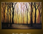 Landscape Scenic Original Large Painting Modern Contemporary Trees Forest ... 24 x 36 .. Sunset Forest, by Amy Giacomelli