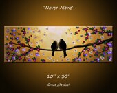 Amy Giacomelli Landscape Original Large Abstract Painting Modern Trees Birds Love ... 10 x 30 .. "Never Alone"