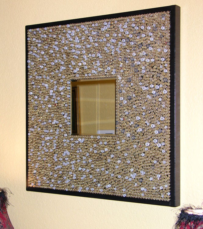Original Art Mirror, made with 1000s of empty bullet casings, you MUST see the close ups, FREE ship