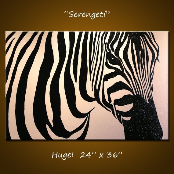 Original Large Abstract Painting Modern Contemporary Zebra Animal Impasto... 24" x 36" ... Serengeti