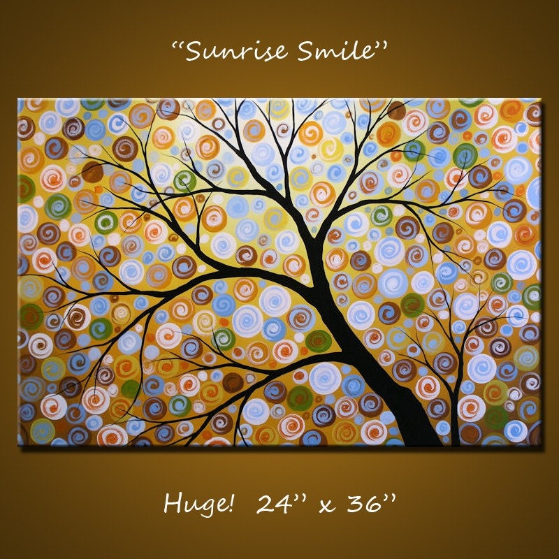 Original Large Abstract Painting Modern Contemporary Trees ... 24 x 36 .. Sunrise Smile, by Amy Giacomelli