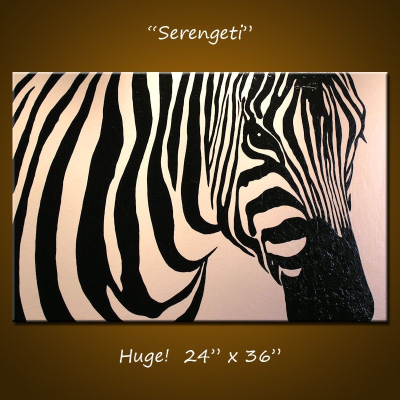 Original Large Abstract Painting Modern Contemporary Zebra Animal Impasto... 24" x 36" ... Serengeti