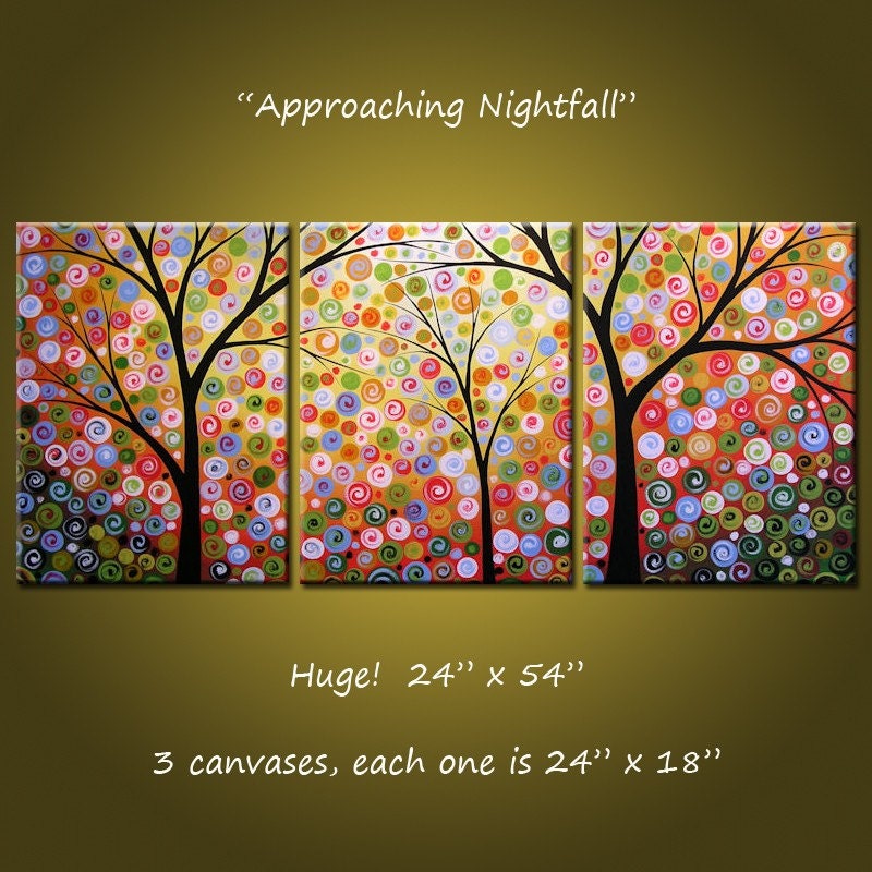 Amy Giacomelli Tree Painting Modern Contemporary Landscape Sky Stars .. red yellow blue green black