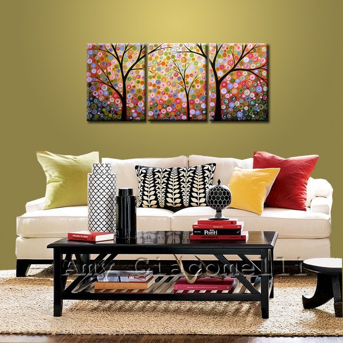 Amy Giacomelli Tree Painting Modern Contemporary Landscape Sky Stars .. red yellow blue green black