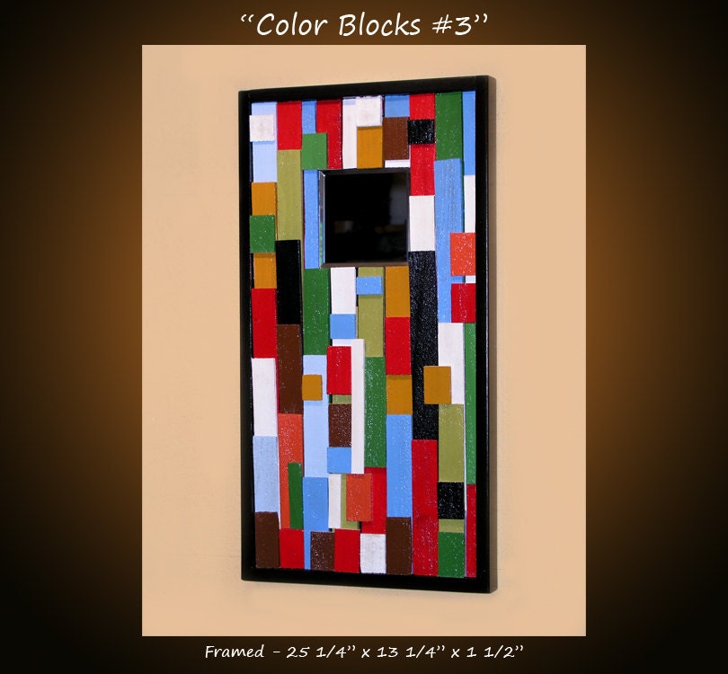 Original Abstract Contemporary Art Mirror, ready to hang, Please see close-ups, "Color Blocks 3" by Amy Giacomelli
