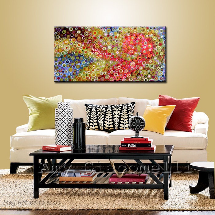 Abstract Painting Original Large Modern Art ... 24 x 48, ready to hang, red green blue white black, Amy Giacomelli