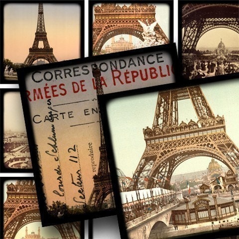 Framed Eiffel Towers with Text in 1.5 inch squares -- piddix digital collage sheet no. 635